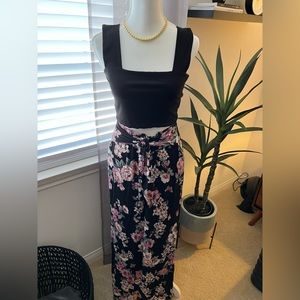 Tie waist floral cotton maxi skirt